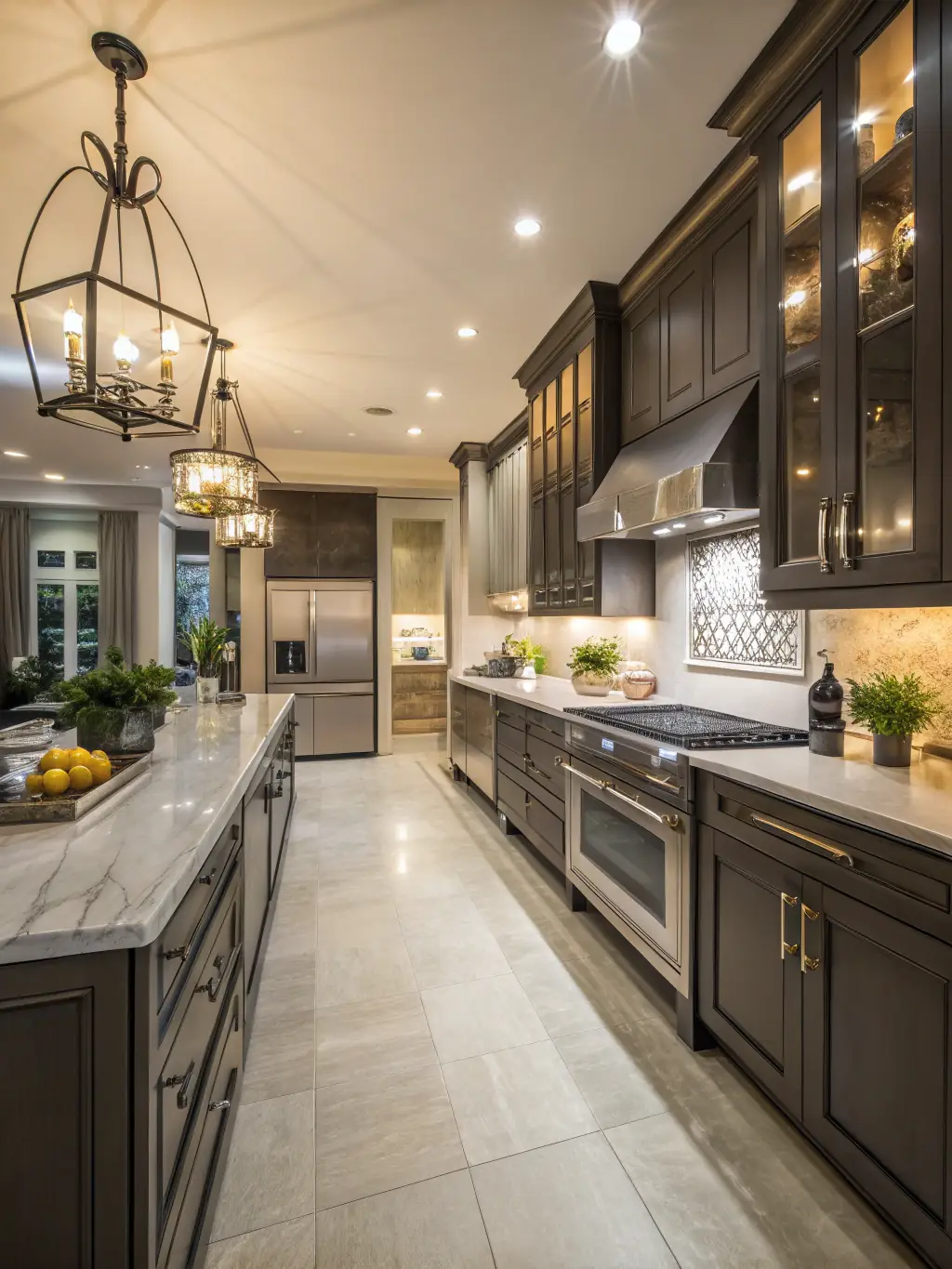 A brightly lit, modern kitchen featuring newly installed custom tile backsplash and countertops, highlighting the transformation achieved through interior remodeling.